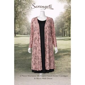 Serengeti Womens 3X Pink Floral Open Front Duster Cardigan Long Sleeve Textured